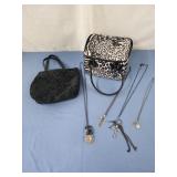 Caboodles makeup case, small black velvet bag,