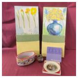 Floral Wall Hangings (10"x22"), planter and