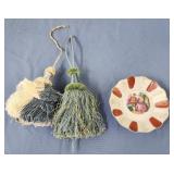 4" porcelain dish and curtain tassles