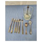 Assorted vintage cocktail forks and spoons,