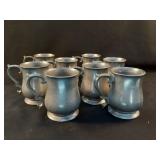 Vintage HTR pewter steins set of 8. 4.5" tall