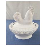 Imperial milk glass rooster covered dish