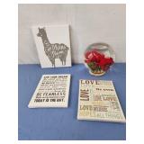 Rose water globe, inspiration canvas signs for