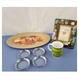 Silver rim glass coasters, fall leaves platters,