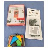 Christmas cards, mini lights vintage sewing kit