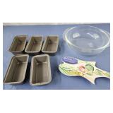 Mini loaf pans, pyrex dish, spoon holder ceramic