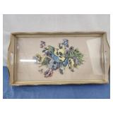 Wooden floral tray, flowers are metal,