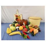 Handpainted wooden box, large pot no lid, cutting