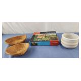 2 small baskets, puzzle 500pc, striped pottery