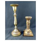 2 brass colored candle holders