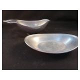 Pewter gravy bowl and serving bowl