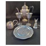 Group of Pewter and silverplate - plate. pitcher,