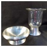 Pewter vase and pewter bowl