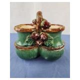 Vintage majolica double strawberry vase