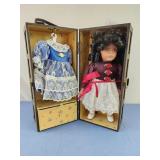 Vintage Doll in Wooden Case with Leather Handle