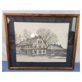 20x16 sketched buildings framed artwork