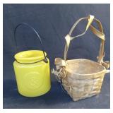 Vintage woven basket and a Vintage painted