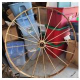 Vintage Cast Iron Rim Wooden Wagon wheel 54.5"