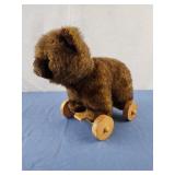 Bear pull toy wood wheels plastic base stuffed