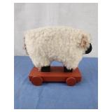 Vintage Sheep Pull Toy, wooly like material,wood