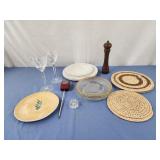 Miscellaneous lot of plates, trivets, glasses,