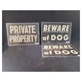 Beware of Dog signs x2 and private property sign