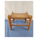 Rustic Oak Footstool With Woven Rush Top