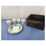 Topps plate, vintage egg nog cups, brown fabric