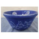 Blue ceramic bowl with flowers 5x9 bowl
