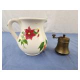 Hand painted pitcher pottery 5" tall, vintage