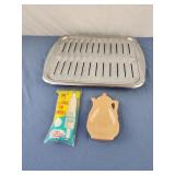 Broiler pan, ceramic trivet, rolling pin cover