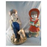 Vintage boy with dog and girl yard decor 20"