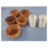 Vintage aluminum salt and pepper shakers, and 5