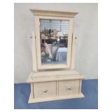 Cream wooden dressing table mirror with drawers