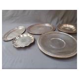 Misc silver plated trays, a footed plate and a
