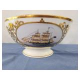 19th Century Porcelain Pedestal Ship Bowl