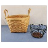 Green metal small basket and handle basket