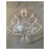 Christmas glass serving plate 13.5" tall