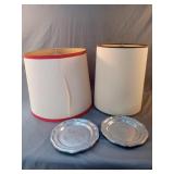 2 lamp shades and 2 pewter engraved