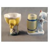 Vintage handpainted chick and handpainted porky.