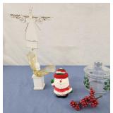 Santa, angel, holly covered dish
