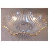 Glass bowl with gold colored rim serving bowl