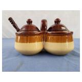 Stoneware Double Condiment Set with one