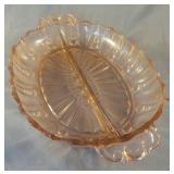 Depression pink divided serving dish 12 x 1.5 x