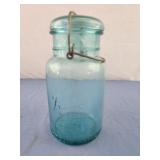 Aqua Lustre Fruit or Canning Jar with Wire Bail