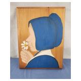 9x12 handpainted wood wall hanging girl in bonnet