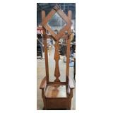 Vintage hall tree with chair and mirror, storage