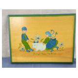 9x12 wood handpainted bringing home the bacon