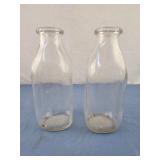 2 clear glass vintage milk one  quart jars