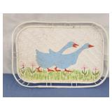 Vintage wicker tray handpainted geese